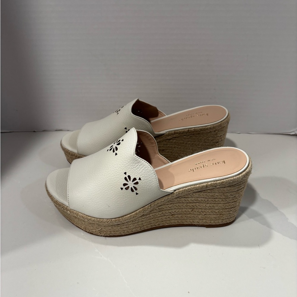 Kate Spade New York Tenley Espadrille Wedge Sandals Laser Cut White Size 8.5 - Picture 3 of 8